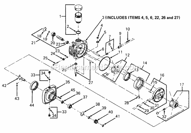 Hydro Pump Diagram and Parts List for 1610 135-393-100, 135-393-399, 0350042U, 136-393-1 Cub Cadet Lawn Mower